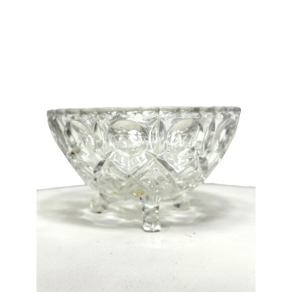 Vintage Crystal Glass Footed Sugar Bowl Cross And Olive Crystal Glass Candy Dish - Picture 3 of 4